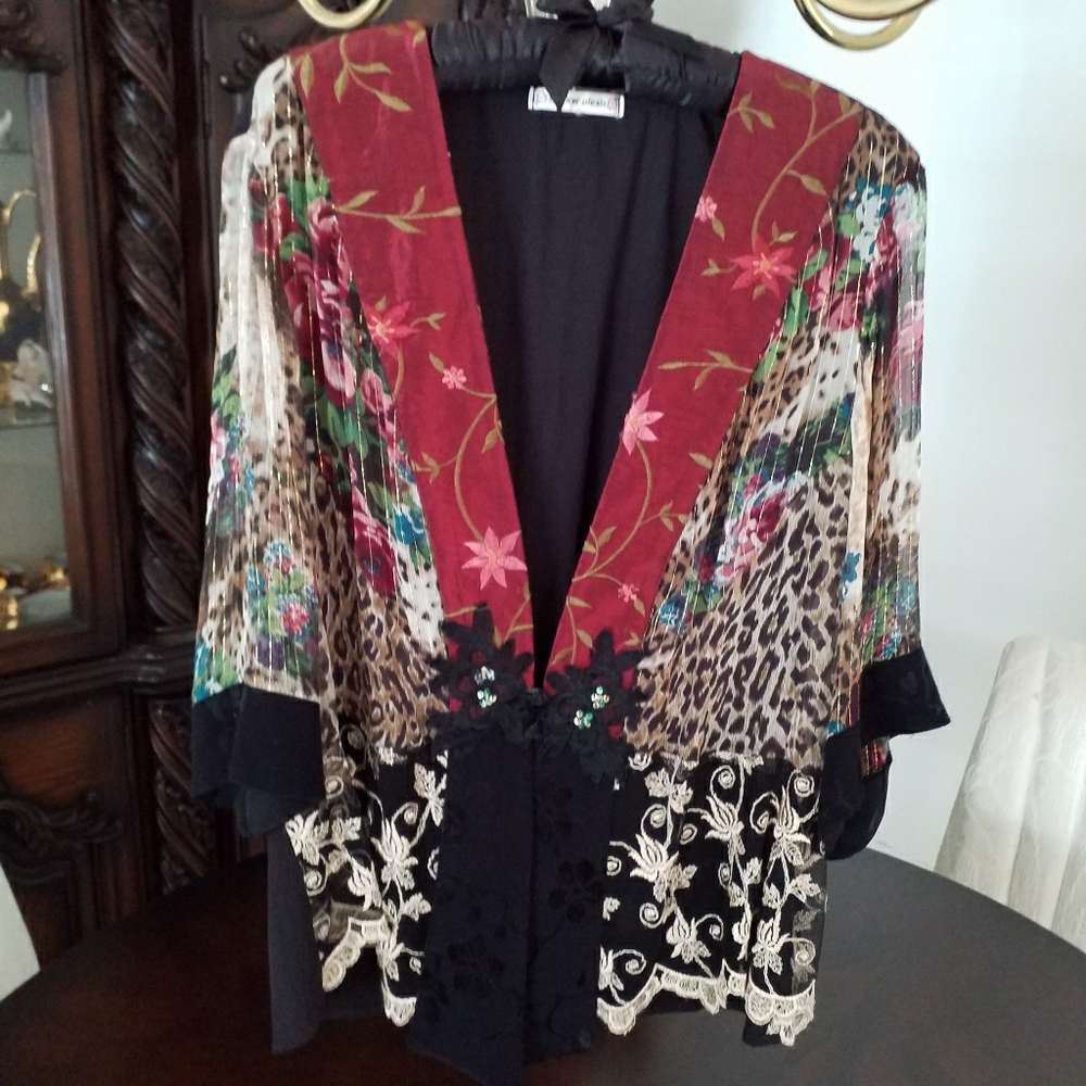 VTG SPENCER ALEXIS JACKET RED LAPEL GOLD LACE XL